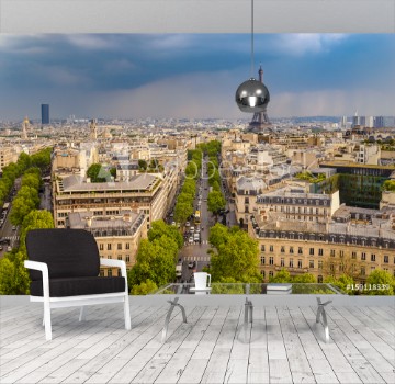 Picture of Paris city skyline view from Arc de Triomphe with Eiffel Tower Paris France